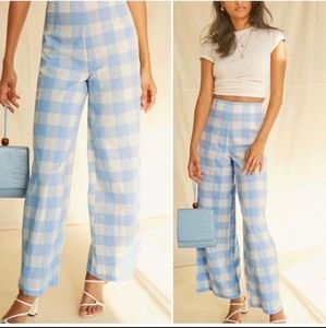 NWT Forever21 blue buffalo check gingham plaid wide leg pants